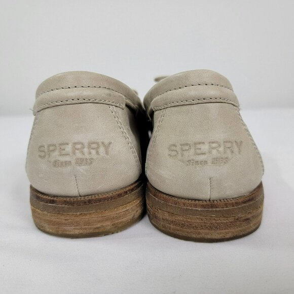SPERRY Womens Leather Slip on shoes tie up bone beige Size 11 Style STS83444 EUC - Picture 7 of 13